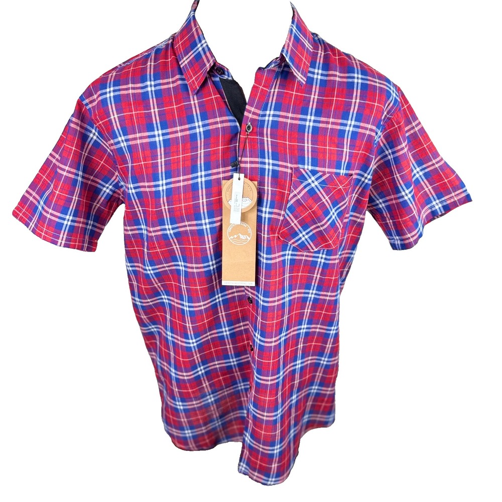 Something Strong Mens Shirt Button-down Size XL Blue Red Plaid Cotton Collared